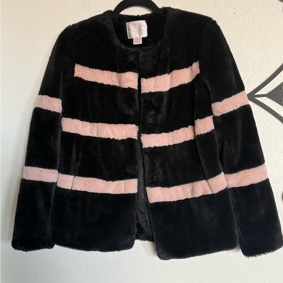 RACHEL PARCELL Black and Pink Striped Faux Fur Jacket - XXS - Picture 9 of 11